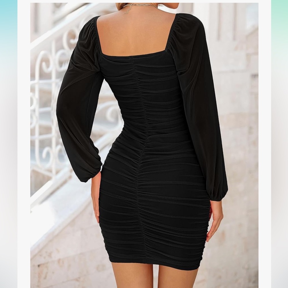 Amazon Black Long Sleeve ruched bodycon Dress